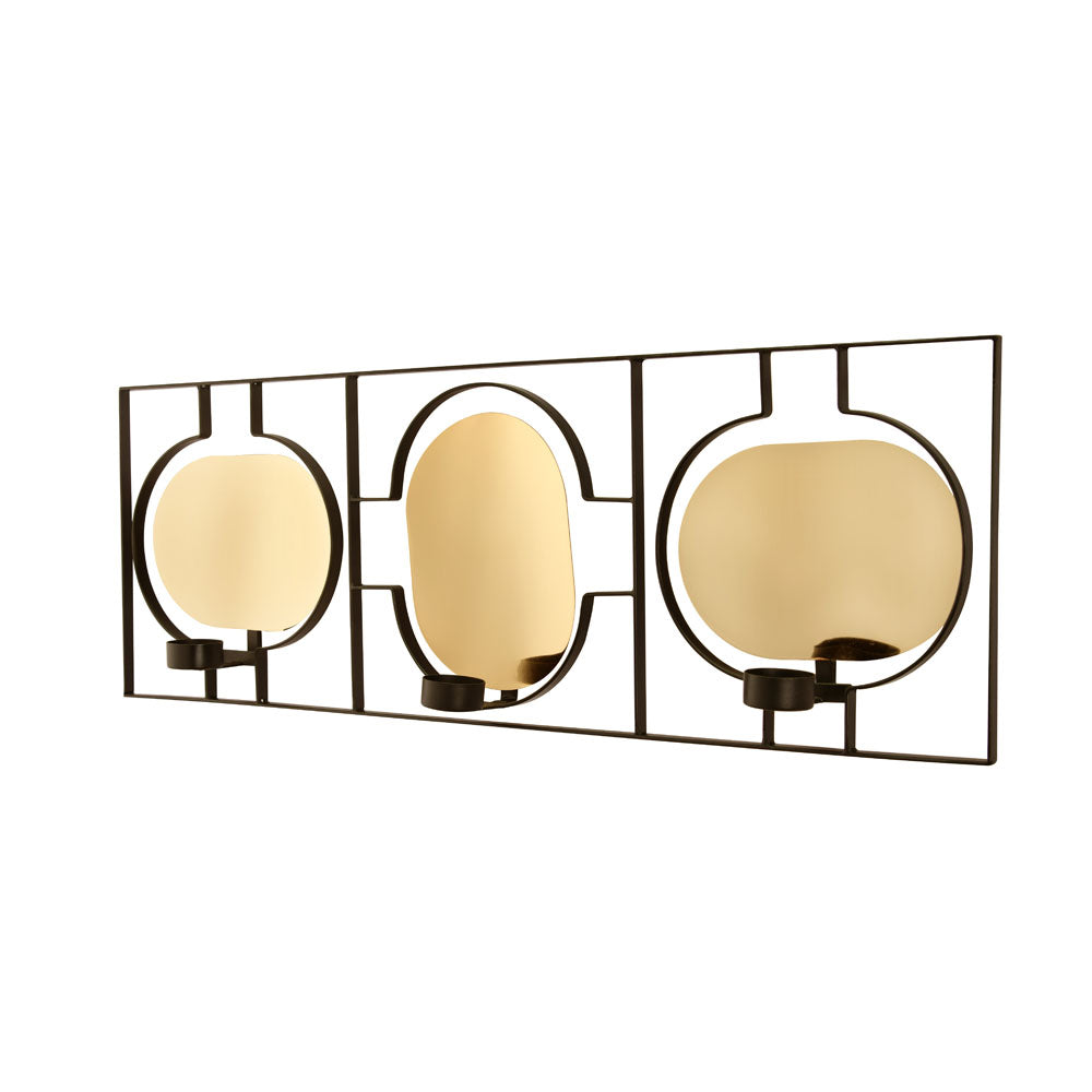 Decorative Three Ovals Iron Wall Sconce (Black & Gold)