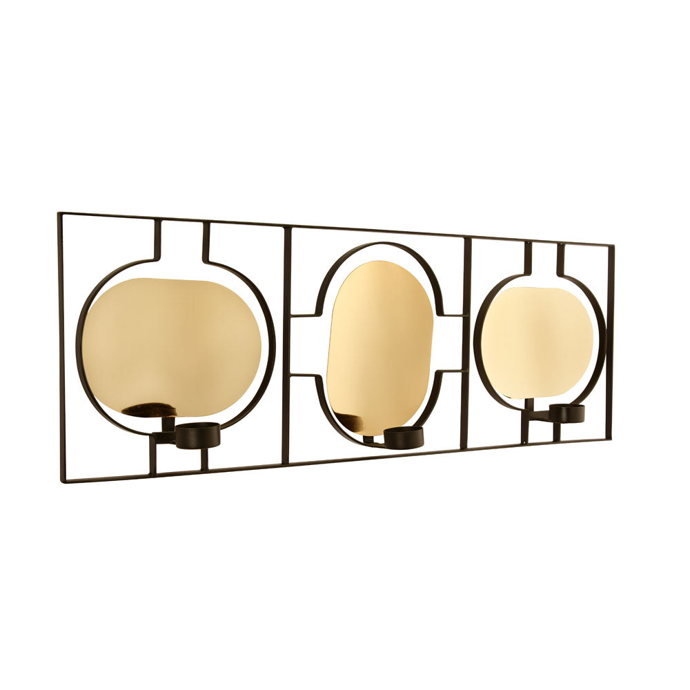 Decorative Three Ovals Iron Wall Sconce (Black & Gold)