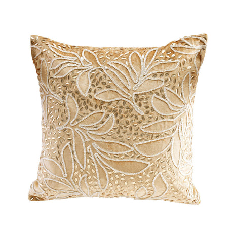 Floral Beaded 16" x 16" Cushion Cover (Gold)