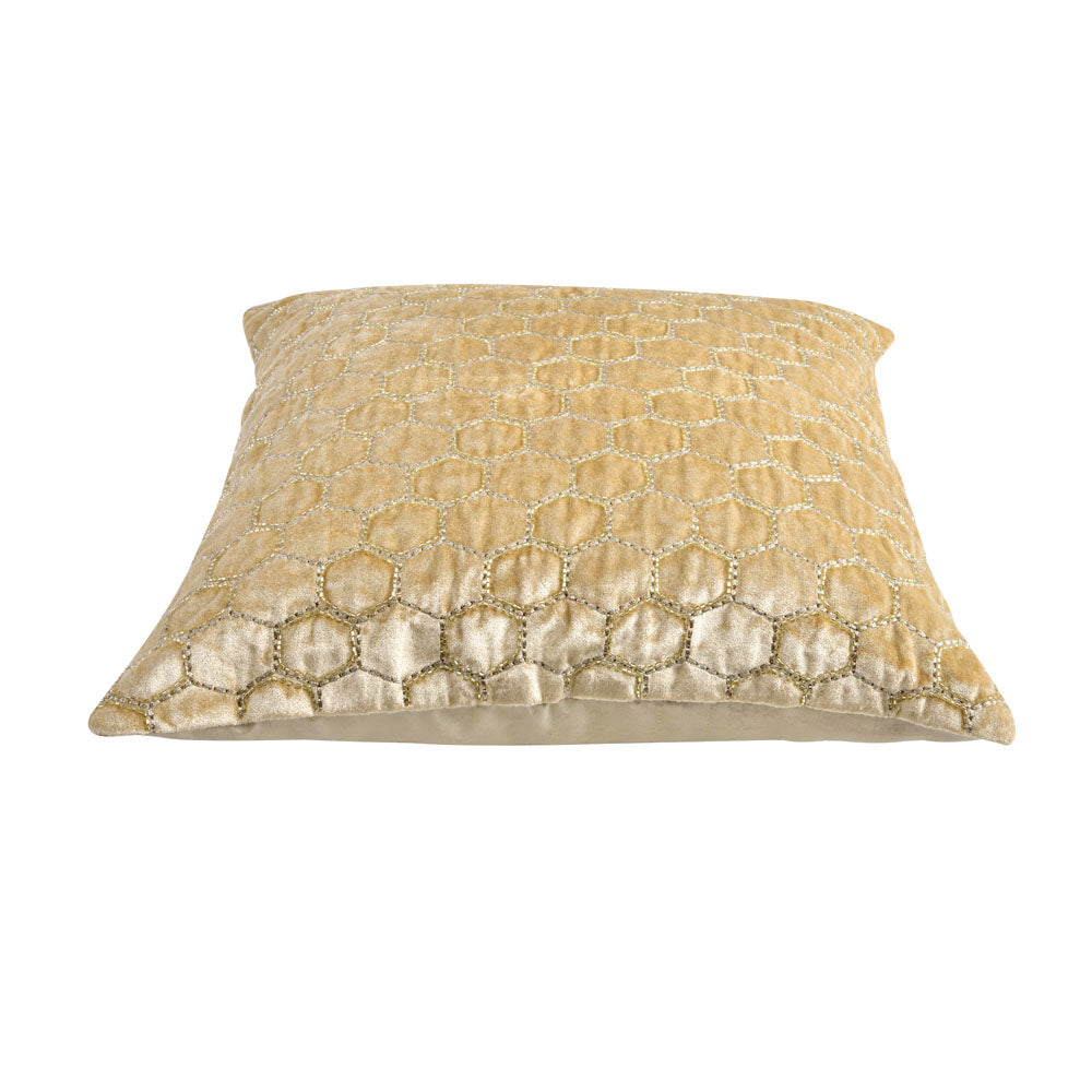 Honeycomb Embroidered Pattern 16" x 16" Cushion Cover (Gold)