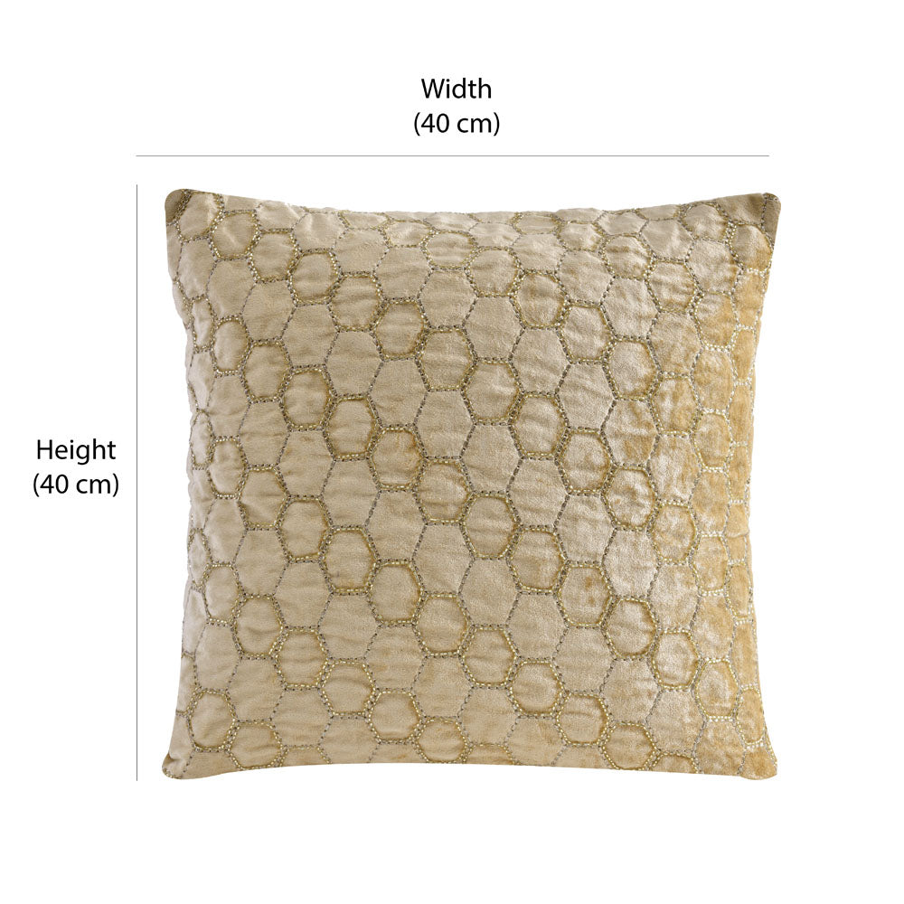 Honeycomb Embroidered Pattern 16" x 16" Cushion Cover (Gold)