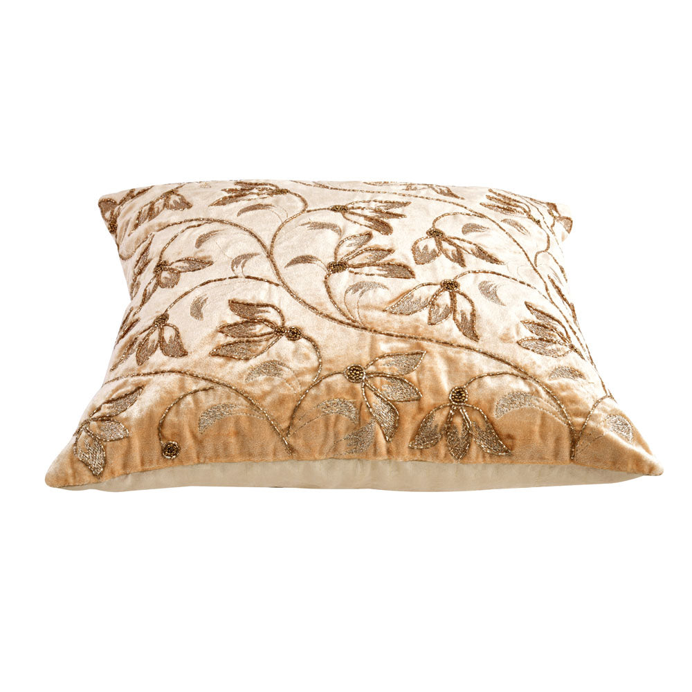 Floral Embroidered 16" x 16" Cushion Cover (Gold)