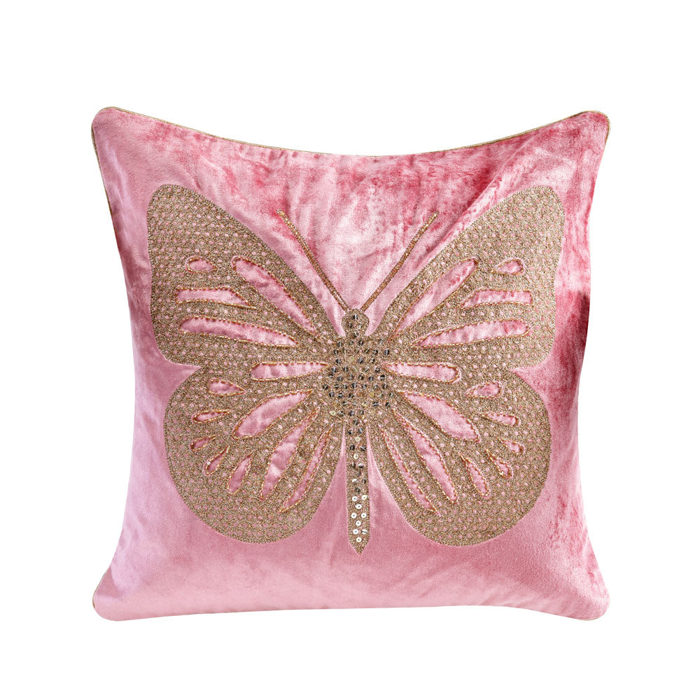 Butterfly Embroidered 16" x 16" Cushion Cover (Pink)