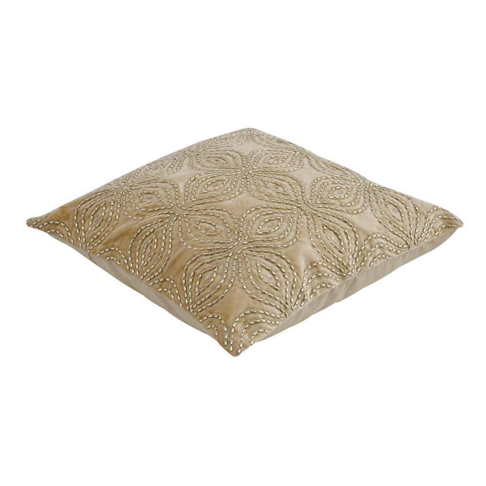 Floral Beaded 16" x 16" Cushion Cover (Gold)