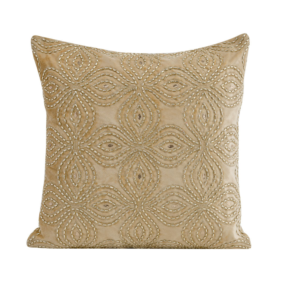 Floral Beaded 16" x 16" Cushion Cover (Gold)