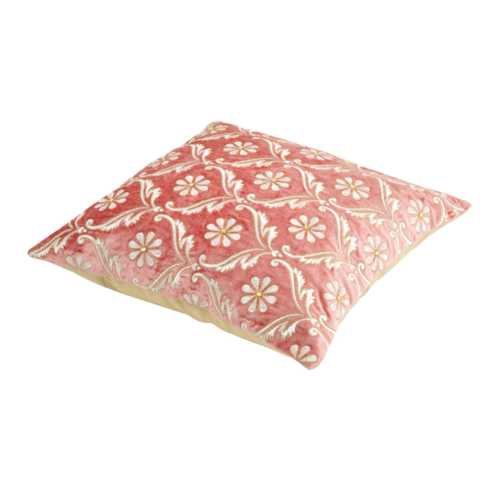 Floral Embroidered 16" x 16" Cushion Cover (Pink & White)