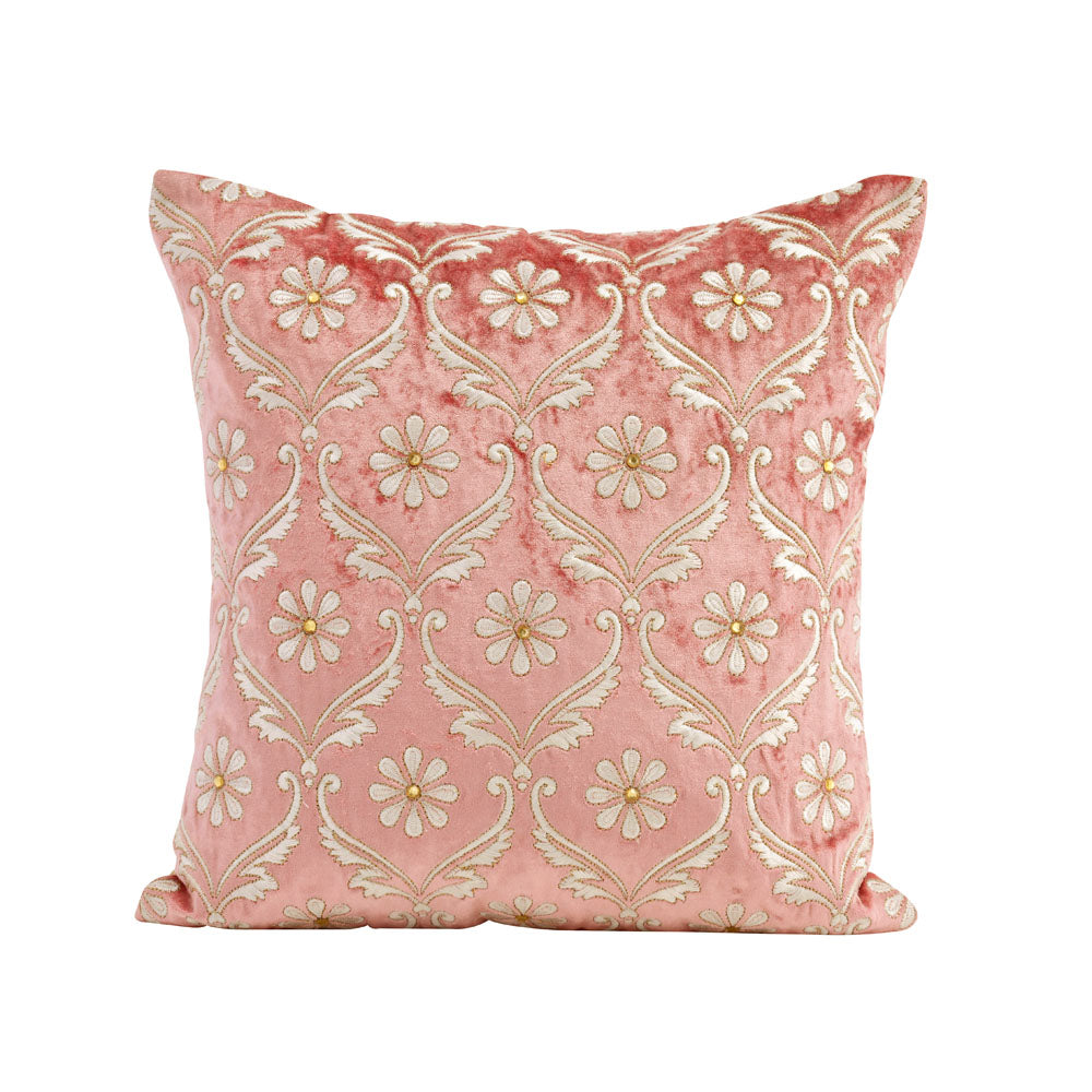 Floral Embroidered 16" x 16" Cushion Cover (Pink & White)