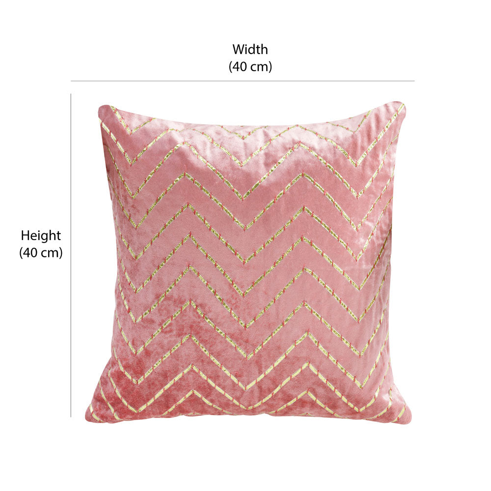 Zig Zag Embroidered 16" x 16" Cushion Cover (Pink)