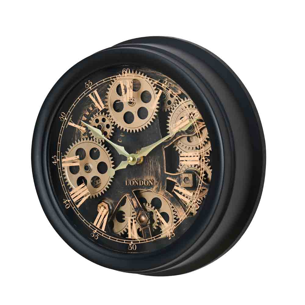 Vintage Moving Gear Analog Wall Clock (Black & Gold)