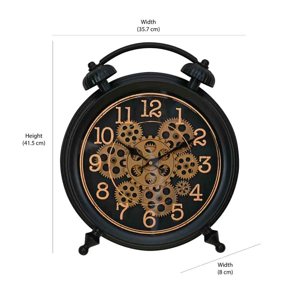 Vintage Moving Gear Analog Table Clock (Black & Gold)