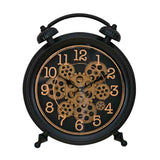 Vintage Moving Gear Analog Table Clock (Black & Gold)