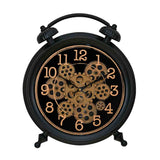 Vintage Moving Gear Analog Table Clock (Black & Gold)