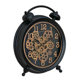 Vintage Moving Gear Analog Table Clock (Black & Gold)