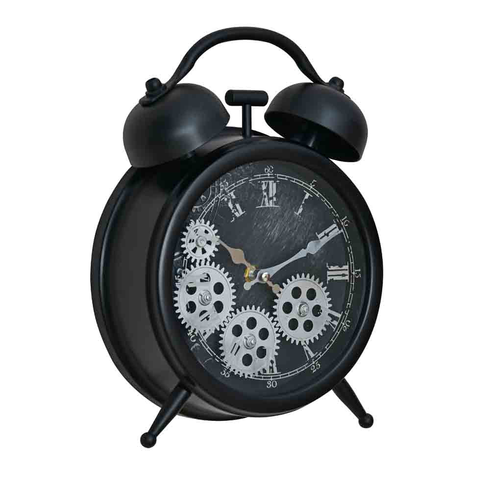 Vintage Moving Gear Analog Table Clock (Black & White)