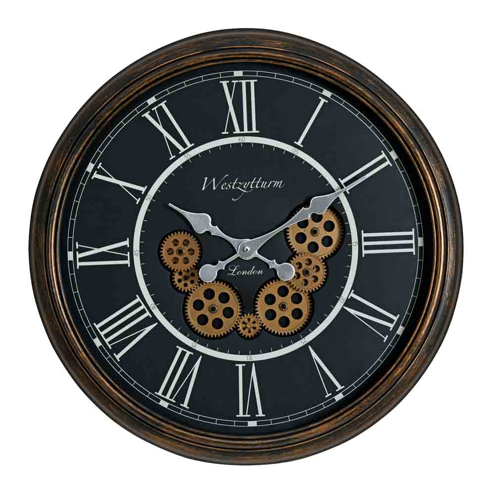 Vintage Moving Gear Analog Wall Clock (Antique Gold and Black)