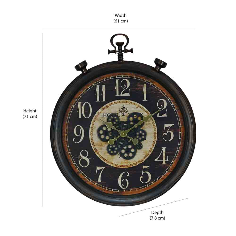 Vintage Moving Gear Analog Wall Clock (Black)