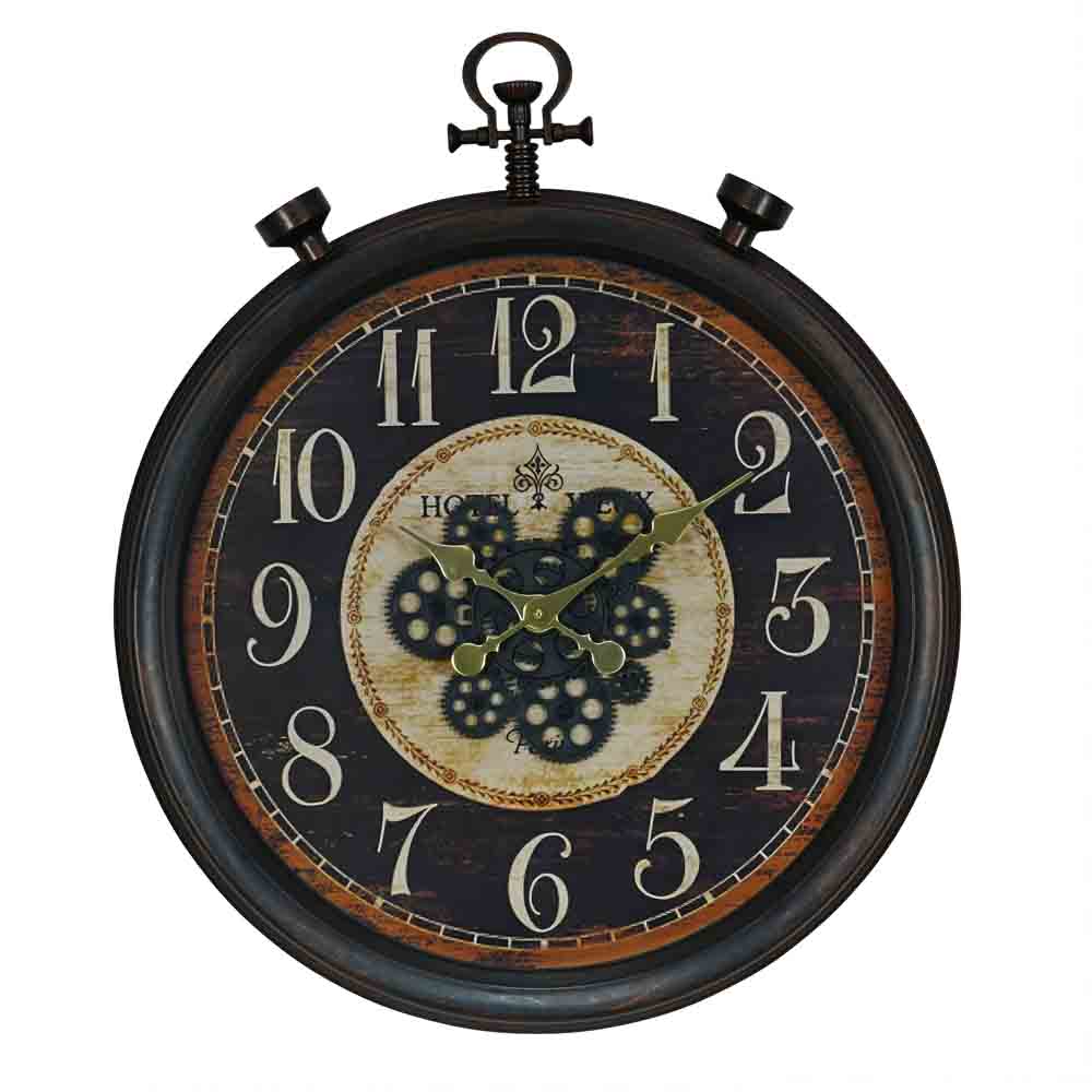 Vintage Moving Gear Analog Wall Clock (Black)