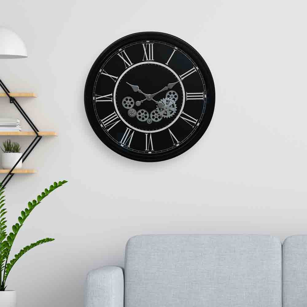 Vintage Moving Gear Analog Wall Clock (Black & White)