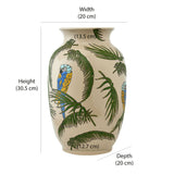 Bird and Leaf Oval Ceramic Vase (Large, Green & White)