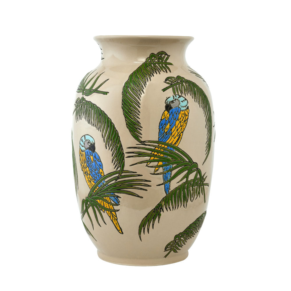 Bird and Leaf Oval Ceramic Vase (Large, Green & White)