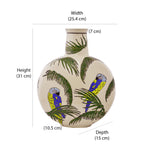 Bird and Leaf Circular Ceramic Vase (Large, Green & White)