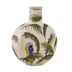 Bird and Leaf Circular Ceramic Vase (Large, Green & White)