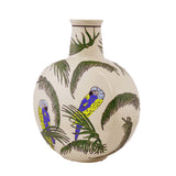 Bird and Leaf Circular Ceramic Vase (Large, Green & White)