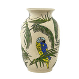 Bird and Leaf Oval Ceramic Vase (Small, Green & White)