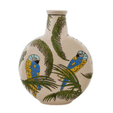 Bird and Leaf Circular Ceramic Vase (Small, Green & White)