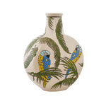 Bird and Leaf Circular Ceramic Vase (Small, Green & White)