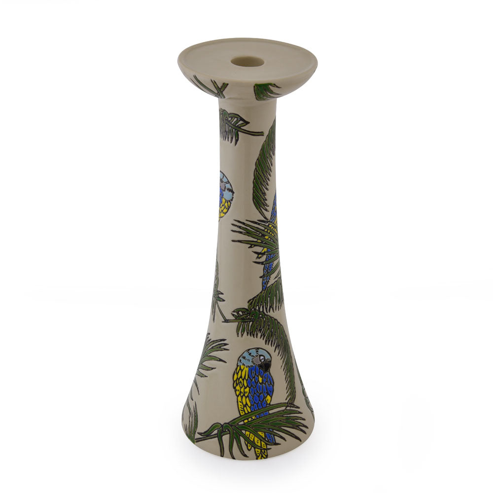 Bird and Leaf Ceramic Candle Holder (Large, Green & White)