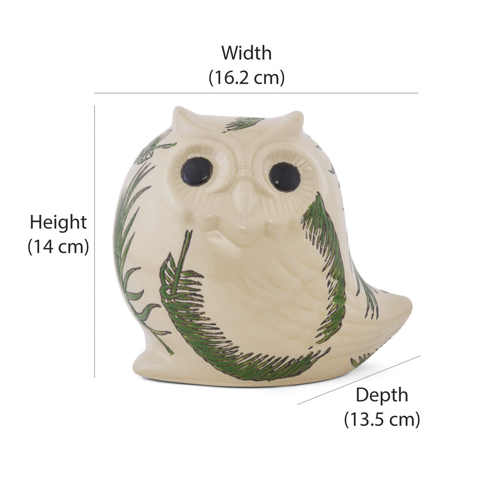 Decorative Owl Ceramic Showpiece (Green & White)