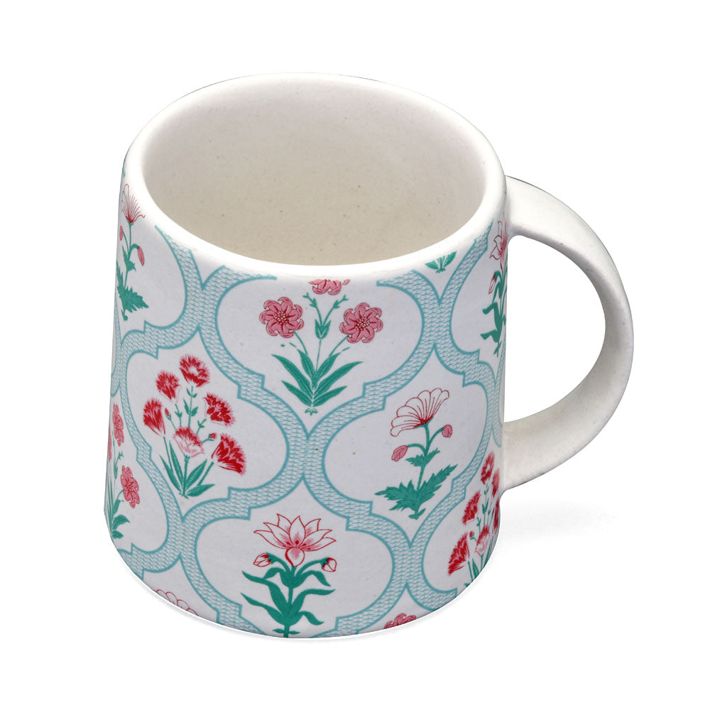 Floral Design Stoneware 380 ml Mug (Green)