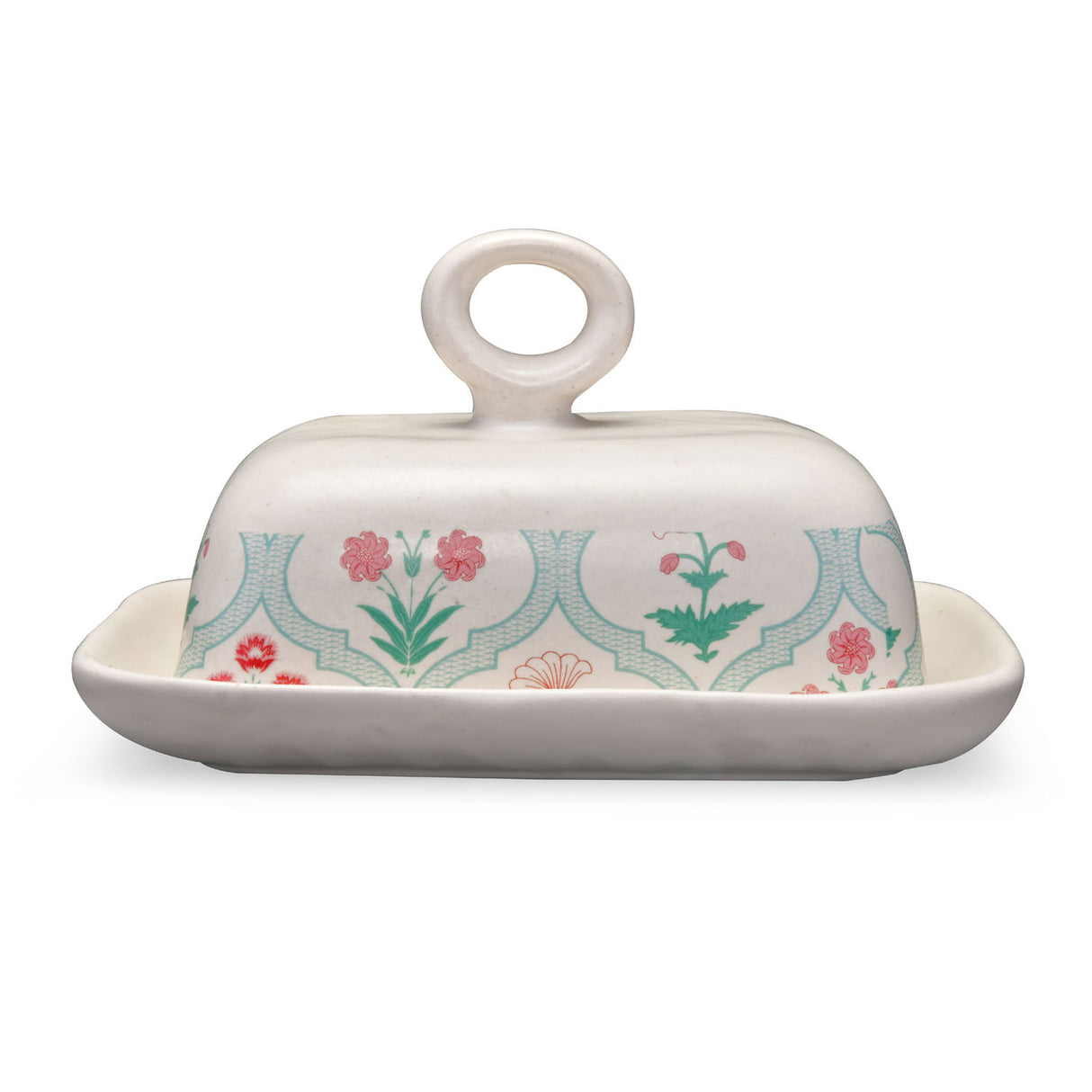 Floral Stoneware Butter Dish (Green)