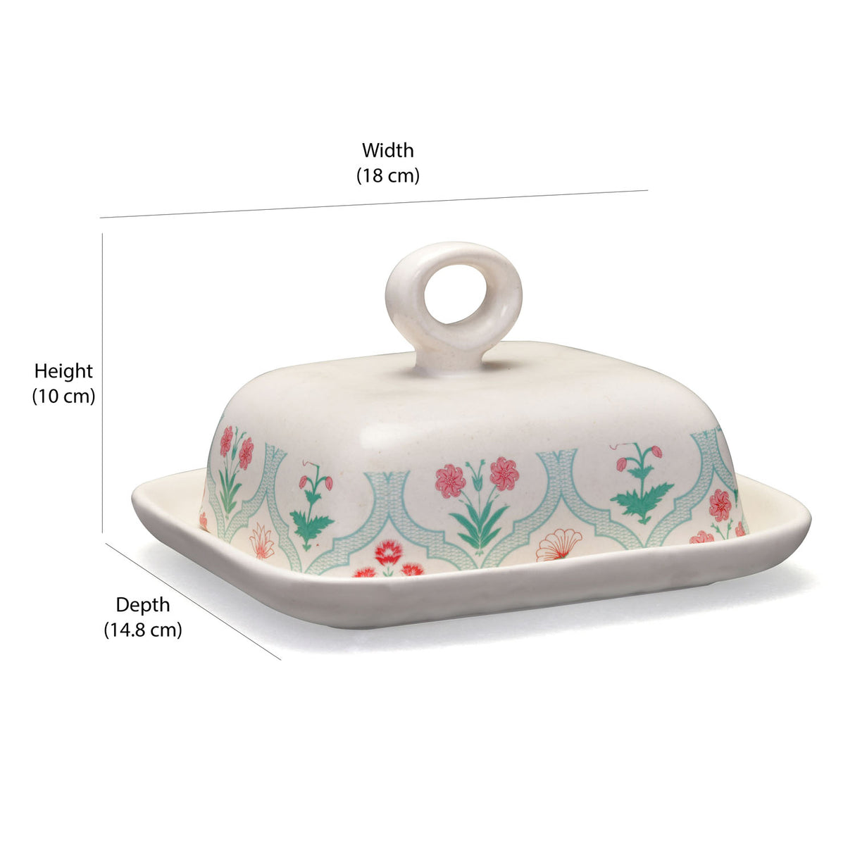 Floral Stoneware Butter Dish (Green)