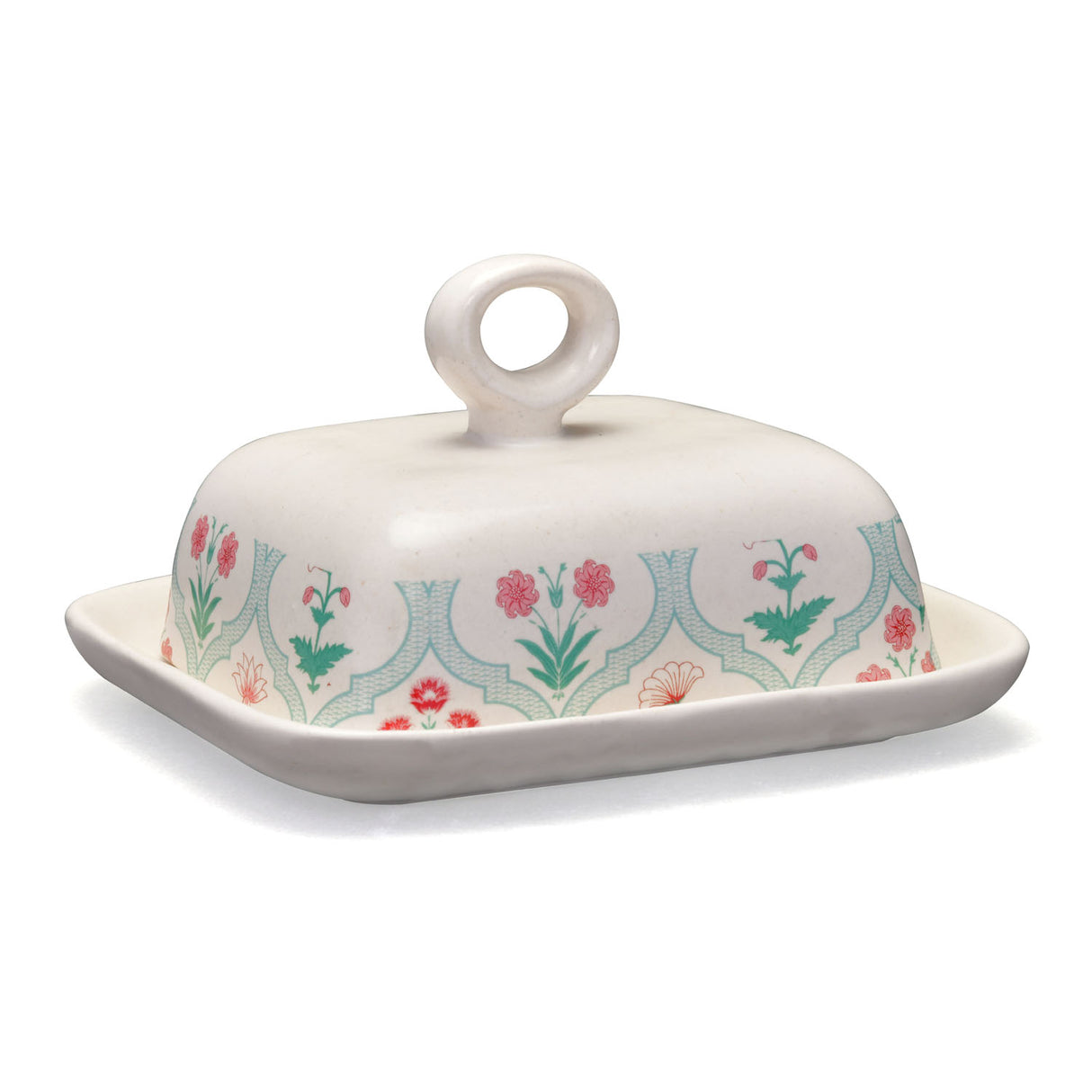 Floral Stoneware Butter Dish (Green)