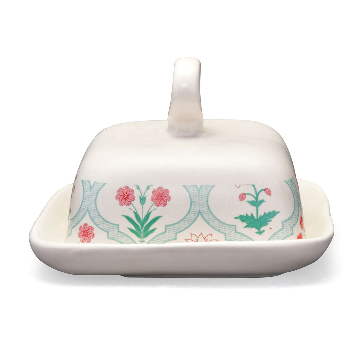 Floral Stoneware Butter Dish (Green)