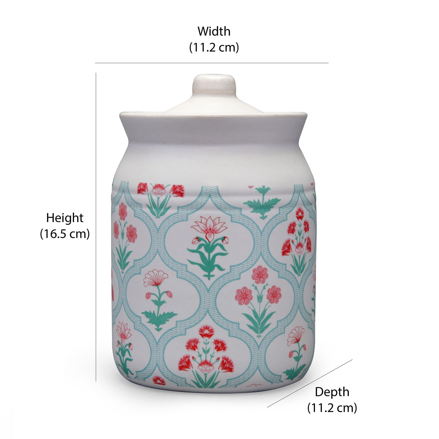 Floral 1000 ml Stoneware Jar with Lid (Green)