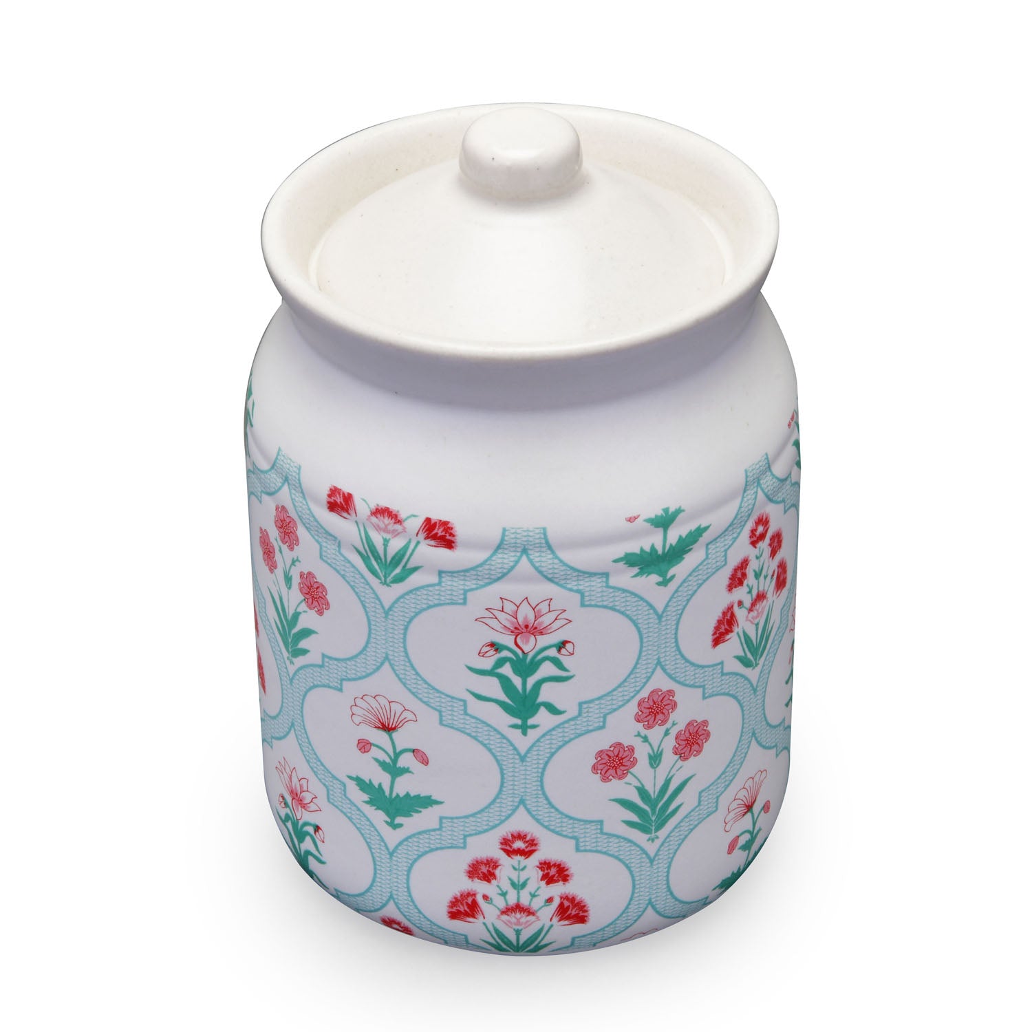 Floral 1000 ml Stoneware Jar with Lid (Green)