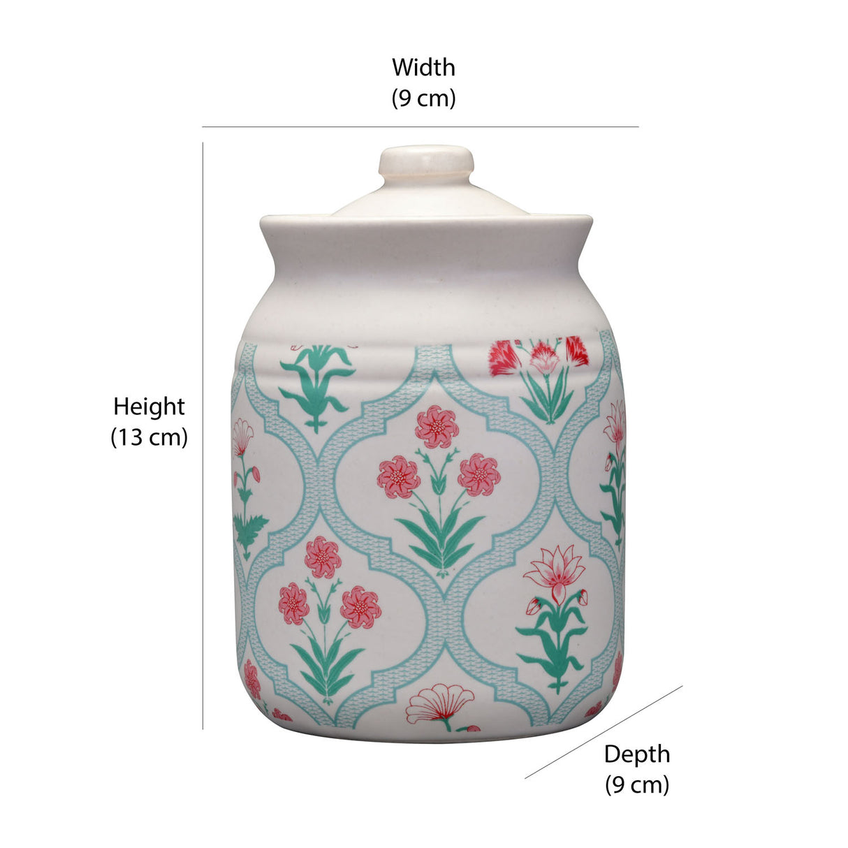 Floral 500 ml Stoneware Jar with Lid (Green)