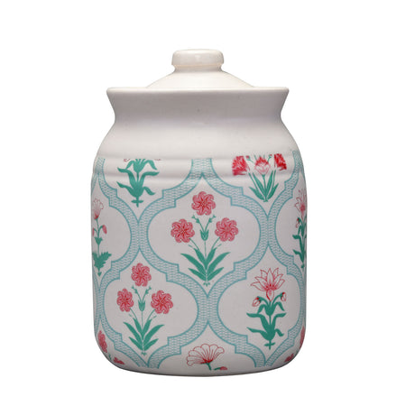 Floral 500 ml Stoneware Jar with Lid (Green)