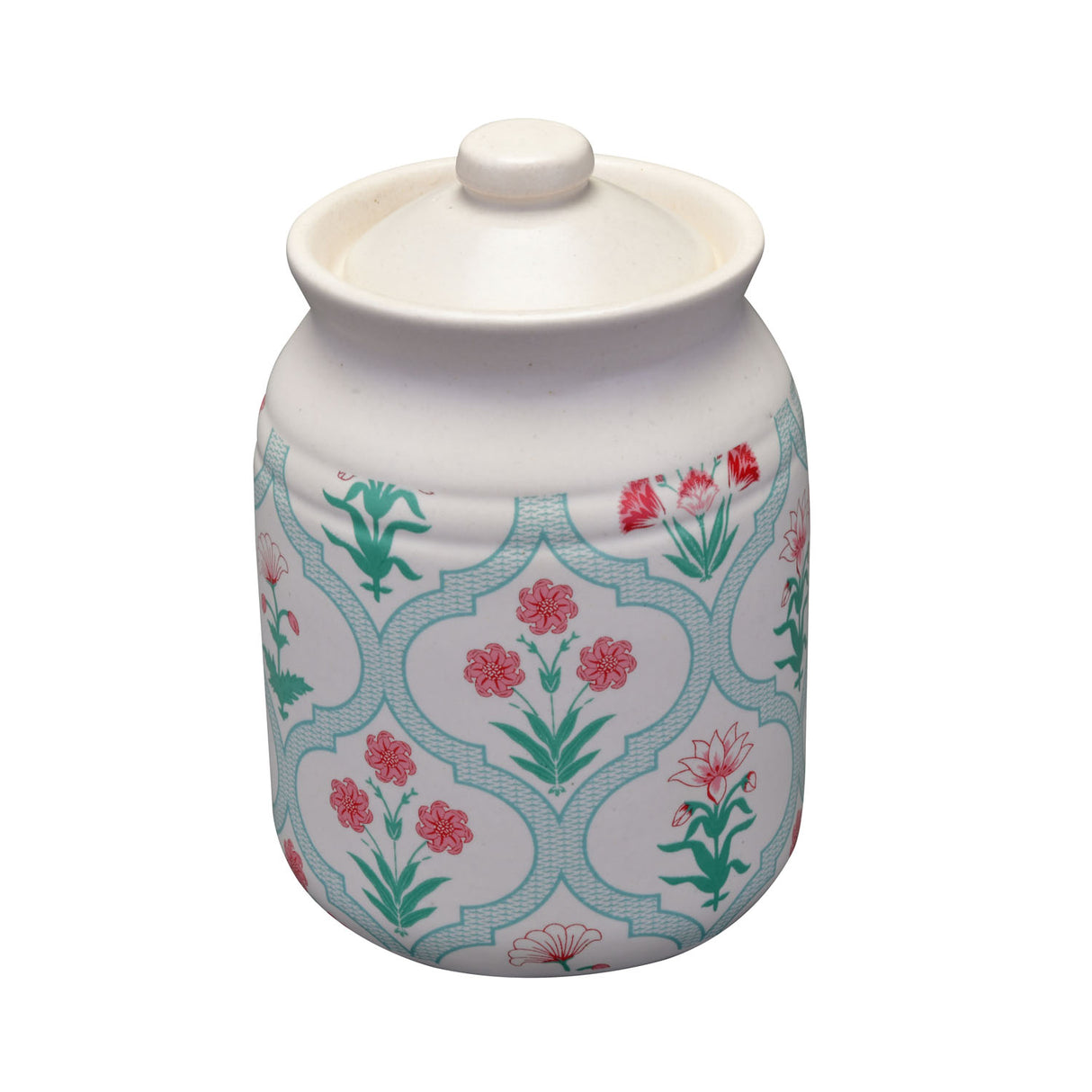 Floral 500 ml Stoneware Jar with Lid (Green)