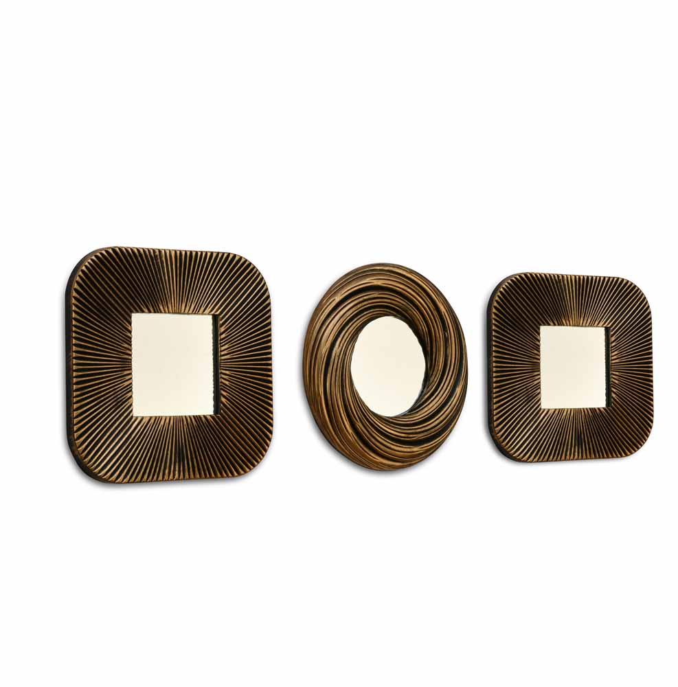 Decorative Plastic Frame Mirrors Set of 3 (Brown)