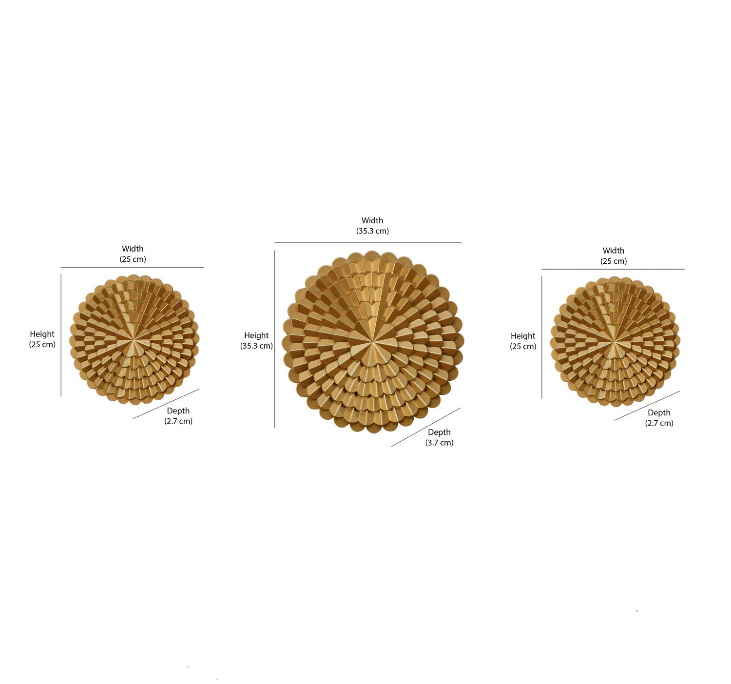 Floral Chakra Art Wall Decor Set of 3 (Gold)