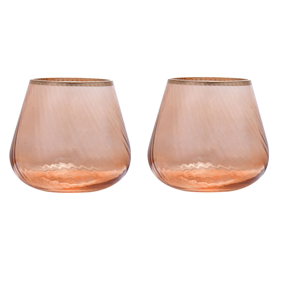 Fluted Design Glass Votives Set of 2 (Orange)