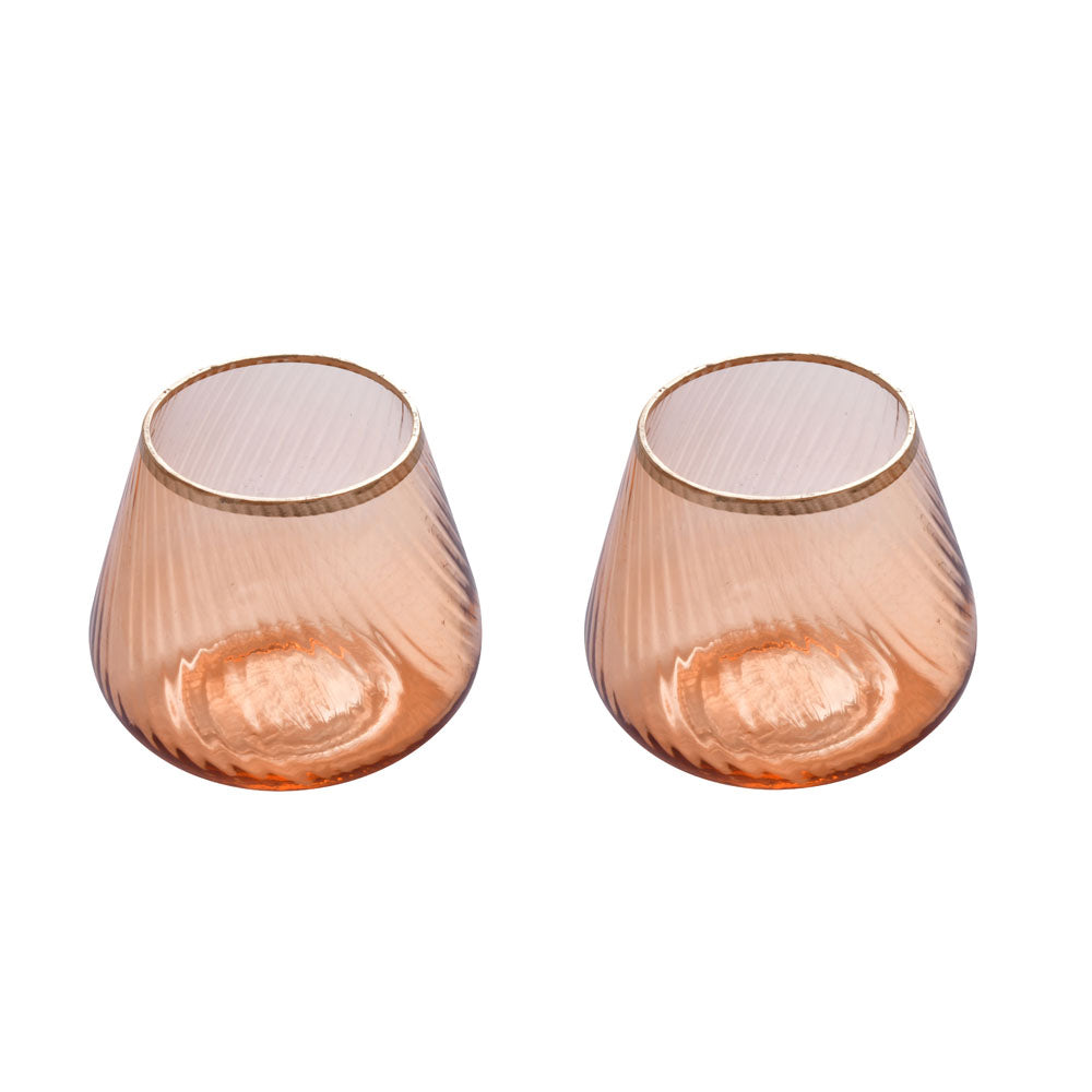 Fluted Design Glass Votives Set of 2 (Orange)