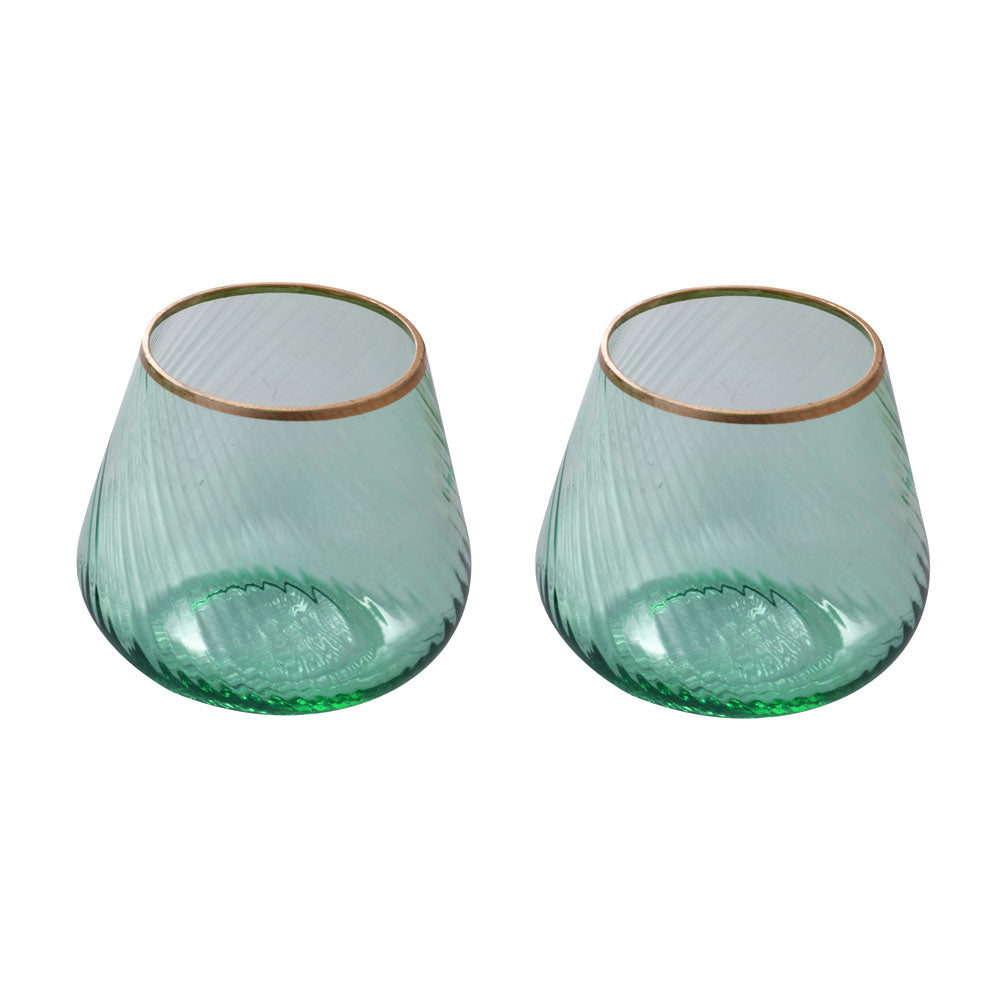 Fluted Design Glass Votives Set of 2 (Green)