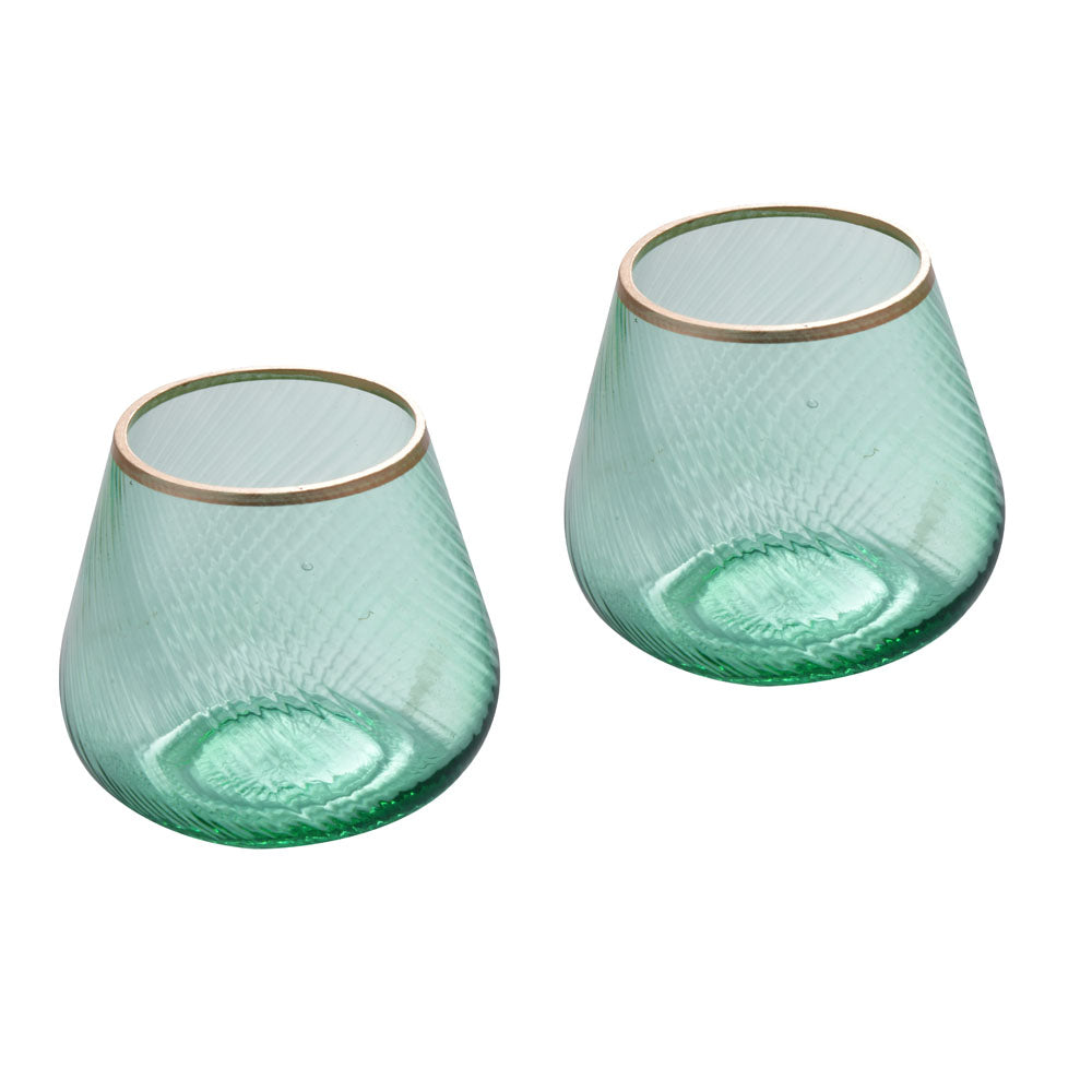 Fluted Design Glass Votives Set of 2 (Green)