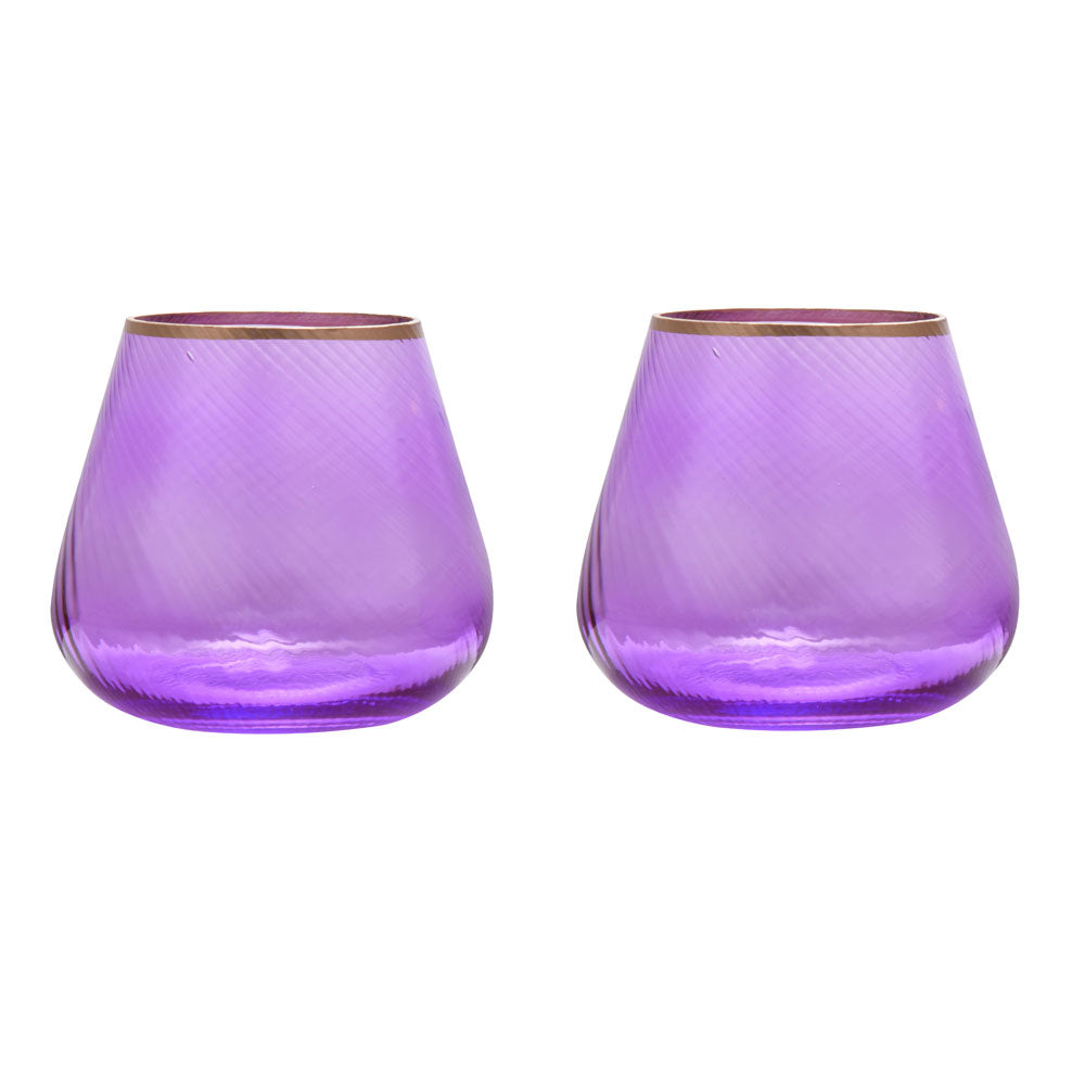 Fluted Design Glass Votives Set of 2 (Purple)