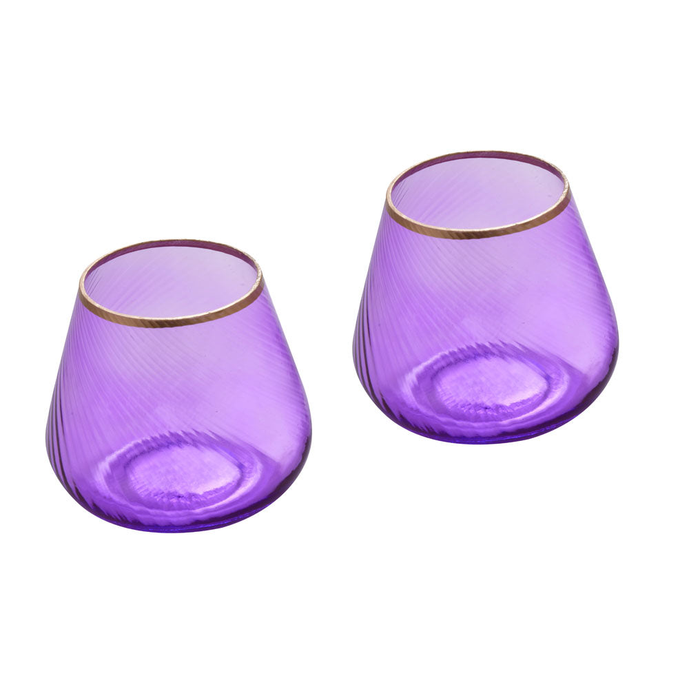 Fluted Design Glass Votives Set of 2 (Purple)